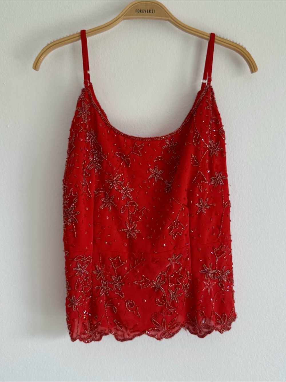 Vintage Together Tank Top Red Beaded Sequin Floral Mesh Fairy Whimsigoth Vampy